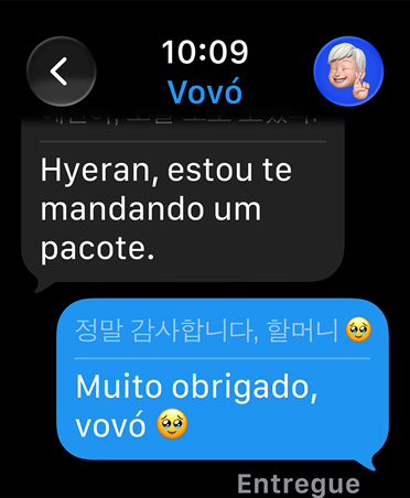 A Tradução ao Vivo muda o idioma da mensagem para inglês