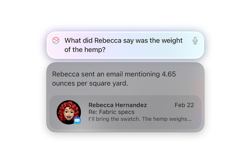 Snippets of information like calendar events, photos and notes show the many sources Siri can draw from