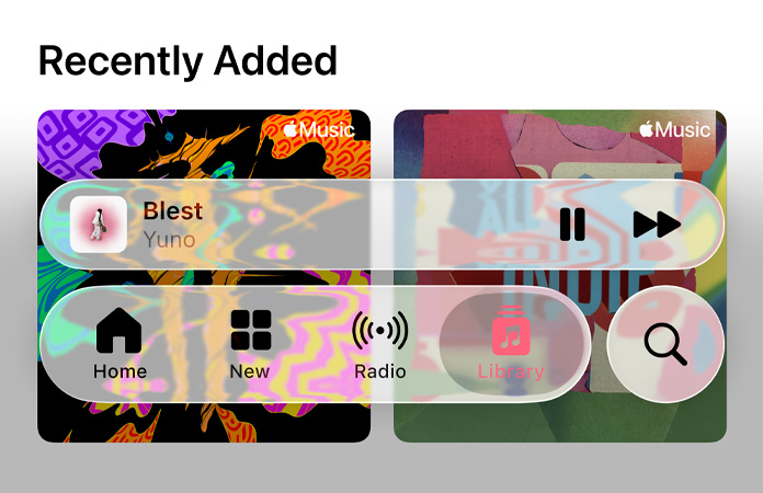 Apple Music 的半透明控制項目反映背景畫面