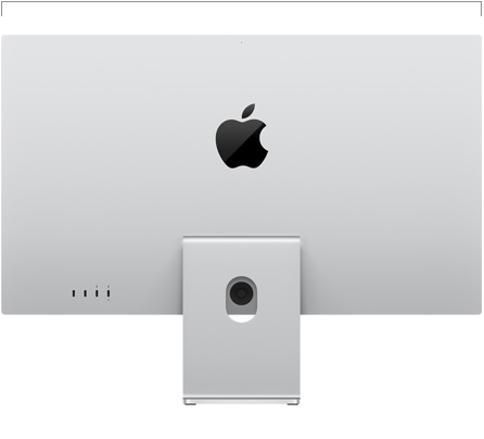 Vue arrière du Studio Display avec support à inclinaison réglable, indiquant la largeur